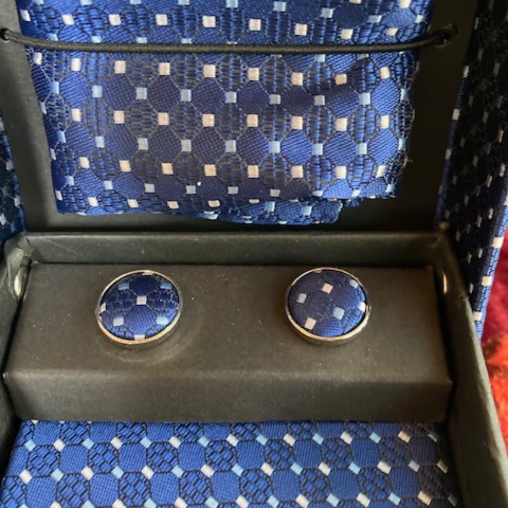 FERARICCI blue tone tie, hanky and cufflinks